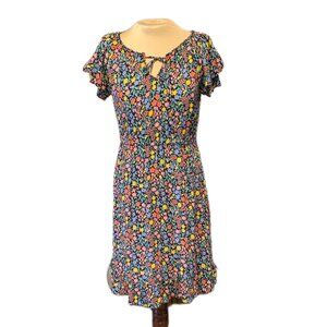 Floral Keyhole Short Sleeve Dress - Multicolor